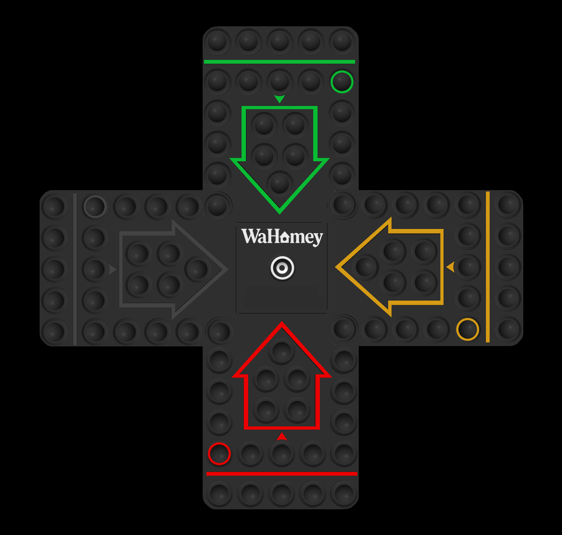 WaHomey board preview (red, black, green, yellow)