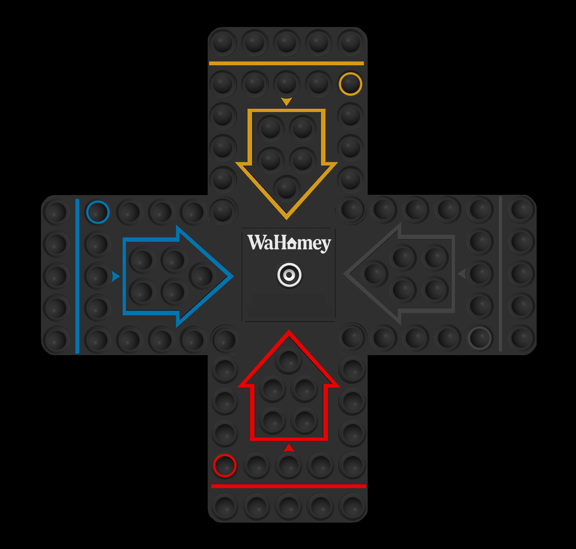 WaHomey board preview (red, blue, yellow, black)